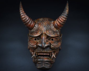 Dark Hannya Mask, Japanese Warior Mask, Hand Made, Gift for Him, Oni mask