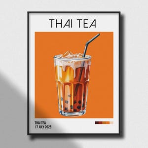 Thai Tea Poster | Iced Milk Tea Print | Boba Drink Wall Art | Asian Beverage Illustration | Kitchen Cafe Decor | Thai Drink Digital Art