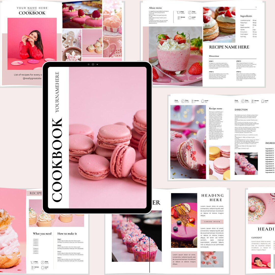 Pink Cookbook Template, Fully Editable Recipe Book, Digital Cookbook ...