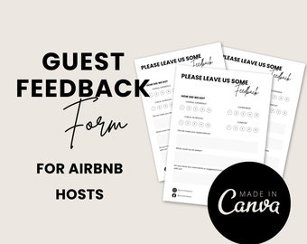 Airbnb guest feedback form, Leave feedback template, Canva Template, VRBO Comment, Suggestion, Airbnb Host Feedback, Guest Comment Card