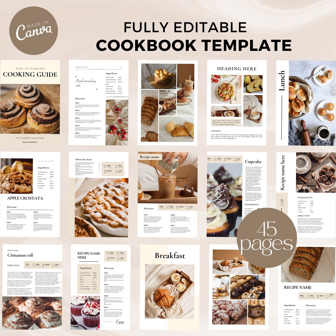 Cookbook Template, Recipe Book Template, Canva Ebook Template, Meal ...
