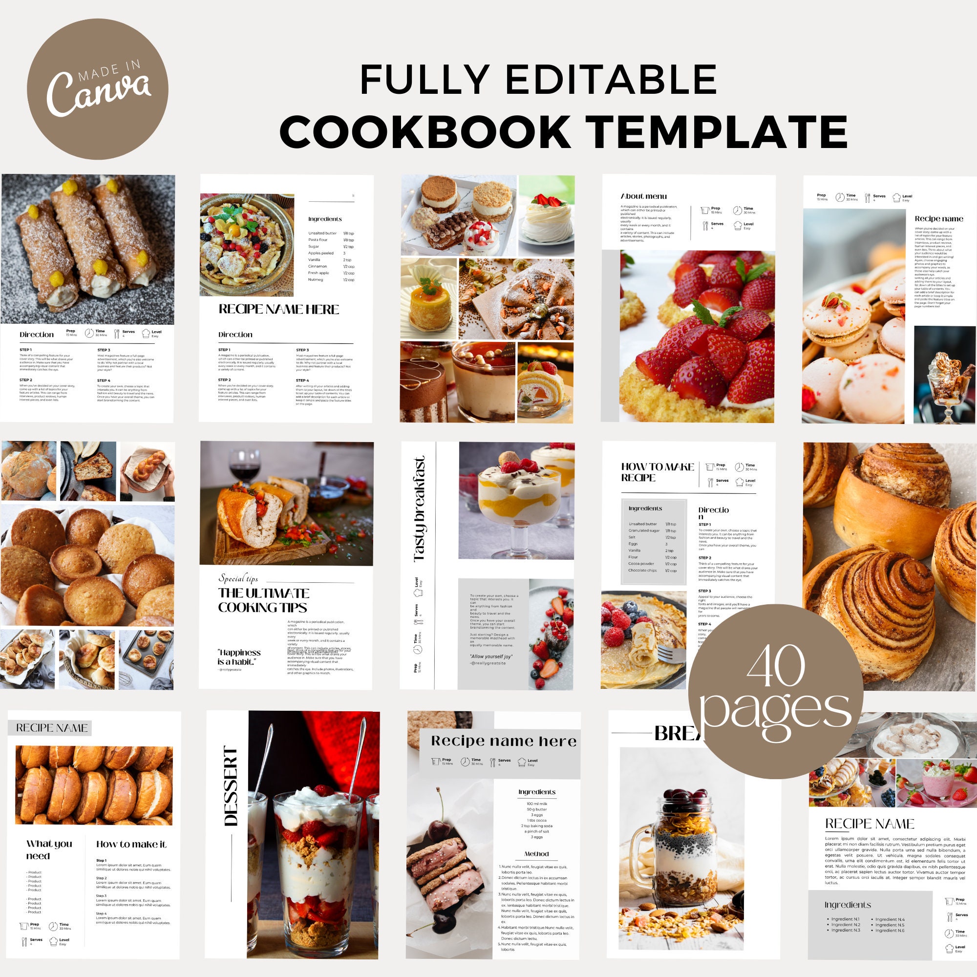 Cookbook Template, Recipe Book Template, Digital Cookbook Binder ...