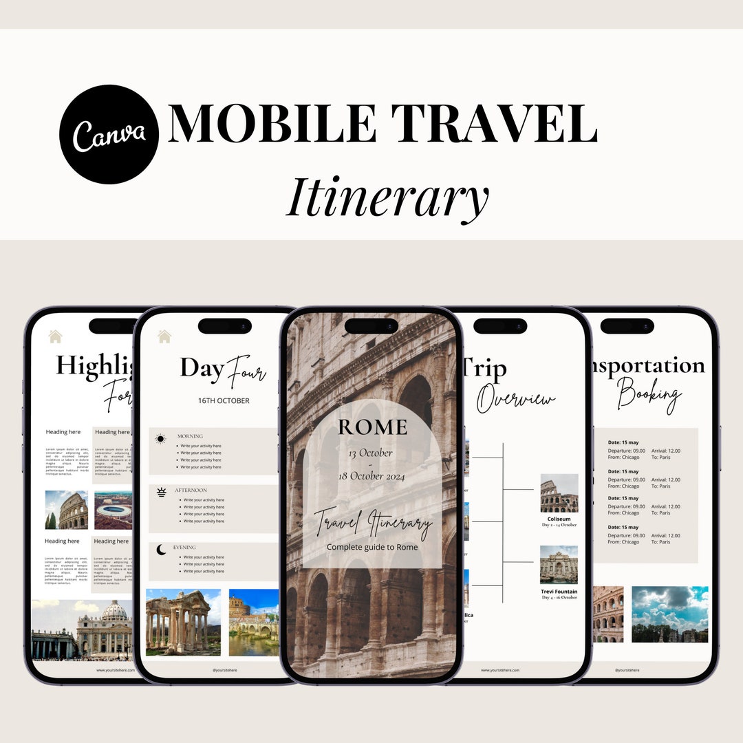 Mobile Travel Itinerary Template Printable, Mobile Itinerary, Digital ...