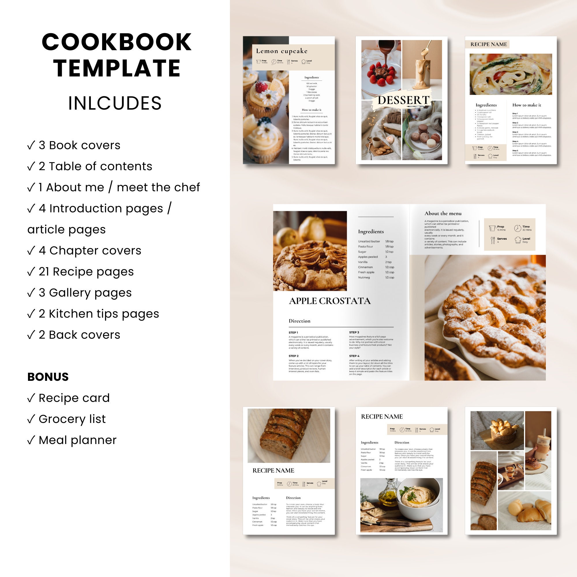 Cookbook Template, Recipe Book Template, Canva Ebook Template, Meal ...