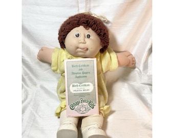 VTG Cabbage Patch Kid Brown Hair Big Cheeks Tongue Out With Birth Certificate