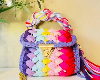 Bag/Handmade bag/Crochet bag/knitted bag/Luxury bag/ woven shoulder bag/ Multicolor/Rainbow bag