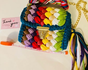 Bag/Handmade bag/Crochet bag/knitted bag/Luxury bag/ woven shoulder bag/ Multicolor/Rainbow bag