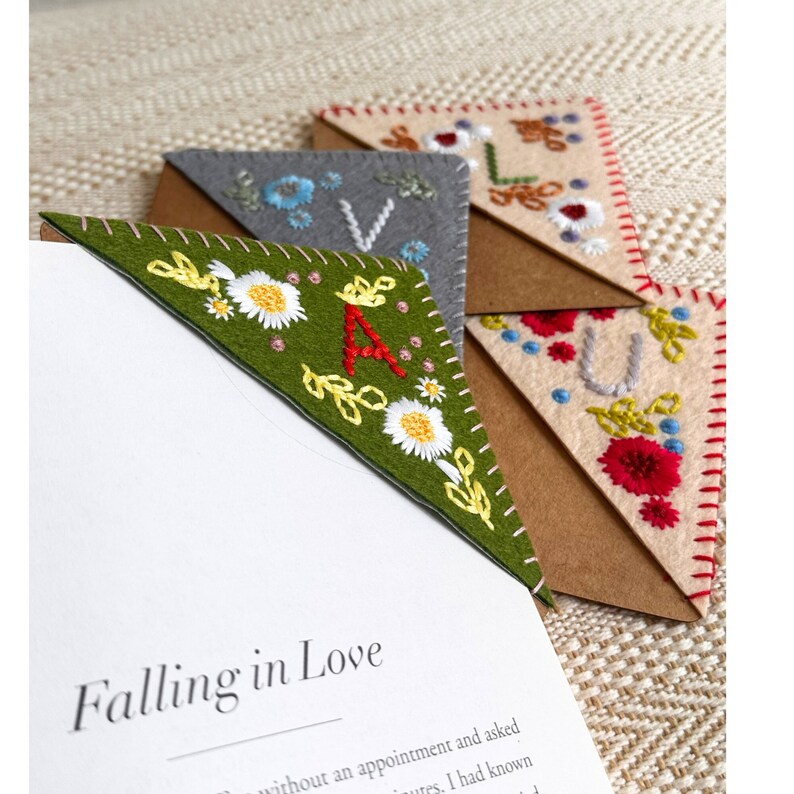 Hand Embroidered Custom Bookmark, Corner Bookmark Personalized Felt