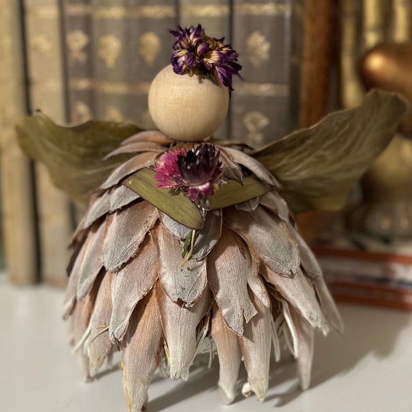 Unique Handmade Dried Flower King Protea Angel/Fairy Valentine’s Gift, New Years Gift, Ornament or Stand Alone.