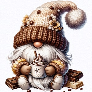 Watercolor Hot Cocoa Gnome clipart bundle Png, Cute gnomes clipart, sublimate png