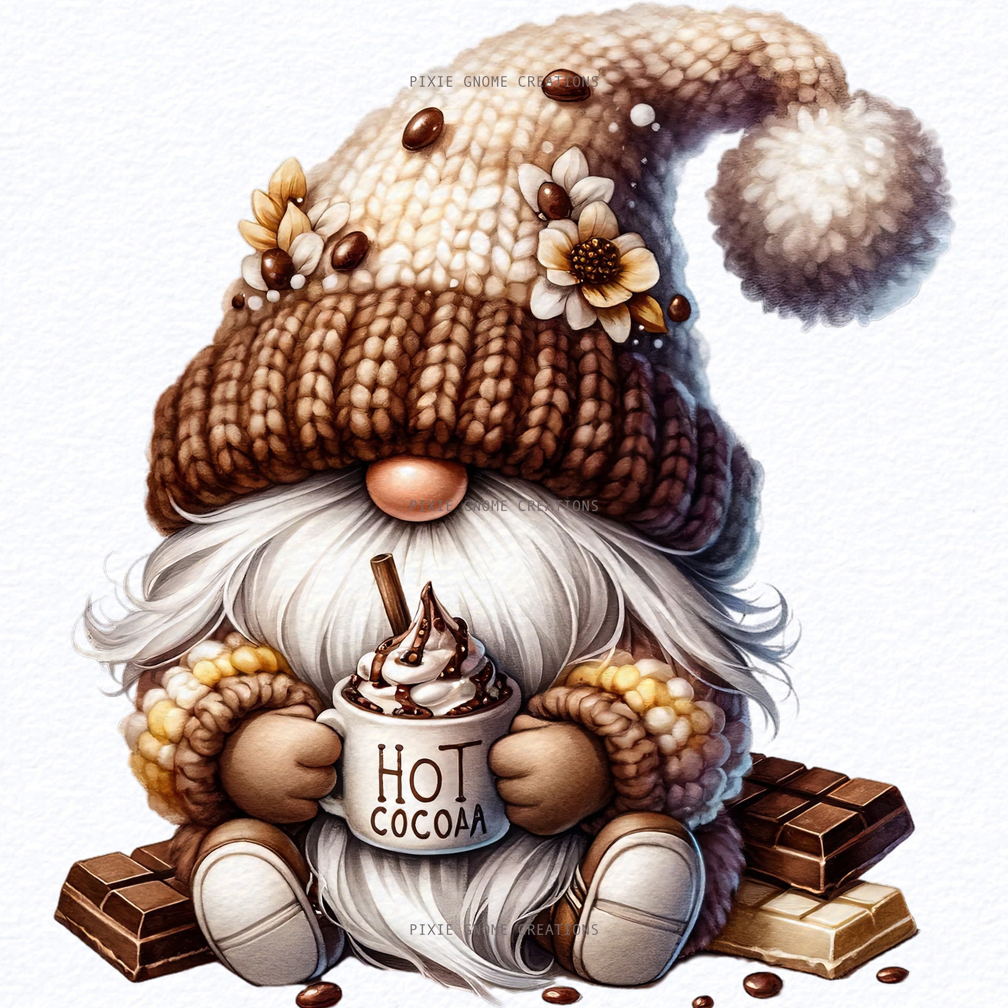 Watercolor Hot Cocoa Gnome Clipart Bundle Png, Cute Gnomes Clipart ...