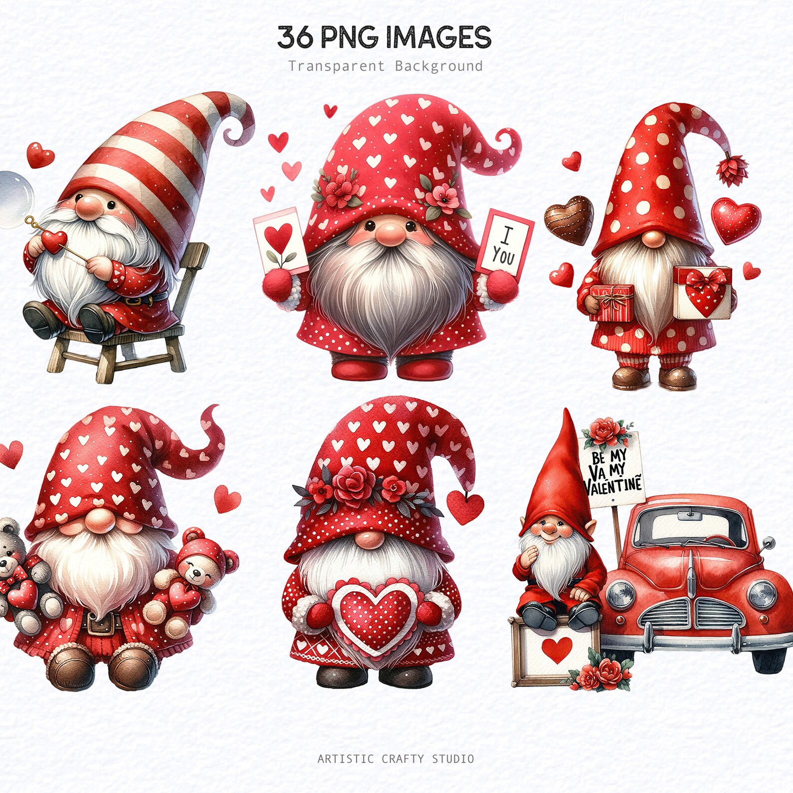 Watercolor Valentines Gnomes Clipart, Valentines Day Clipart Bundle ...