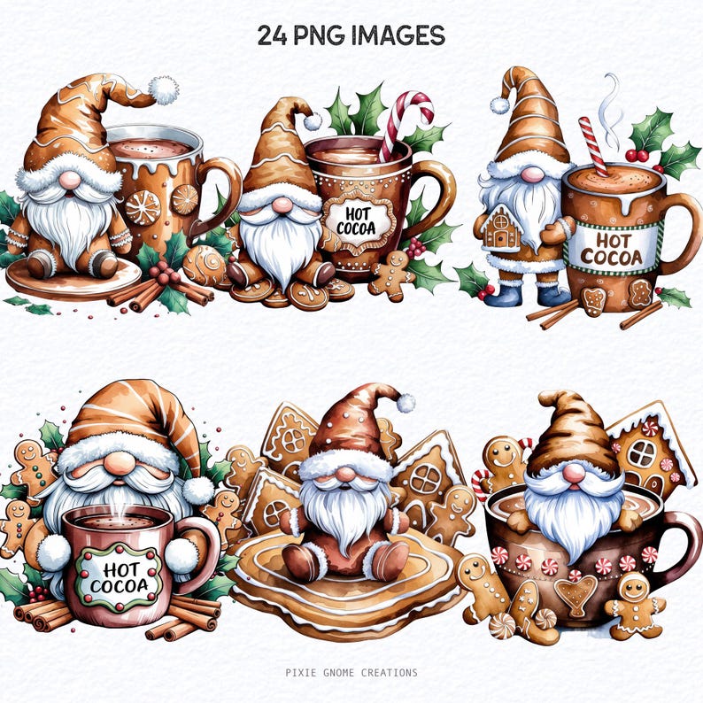 Watercolor Gingerbread Cookie Gnome Clipart PNG Bundle, Gingerbread Man ...