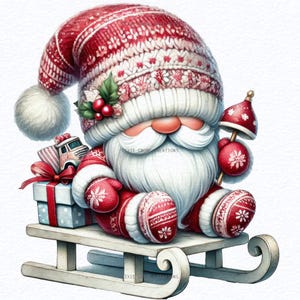 Paquete de imágenes prediseñadas de gnomo blanco de acuarela PNG, imágenes prediseñadas de gnomo blanco, imágenes prediseñadas de gnomos navideños, vacaciones de invierno.