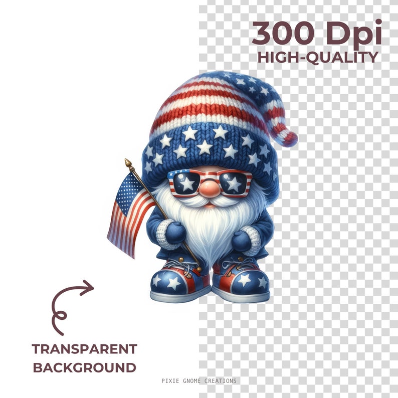 Watercolor Patriotic Gnome Png Clipart Bundle, 4th of July Gnomes ...