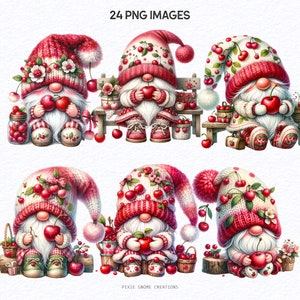 Watercolor Red Cherry Gnomes Png, Cute Floral Gnome, Valentines Gnomes ...