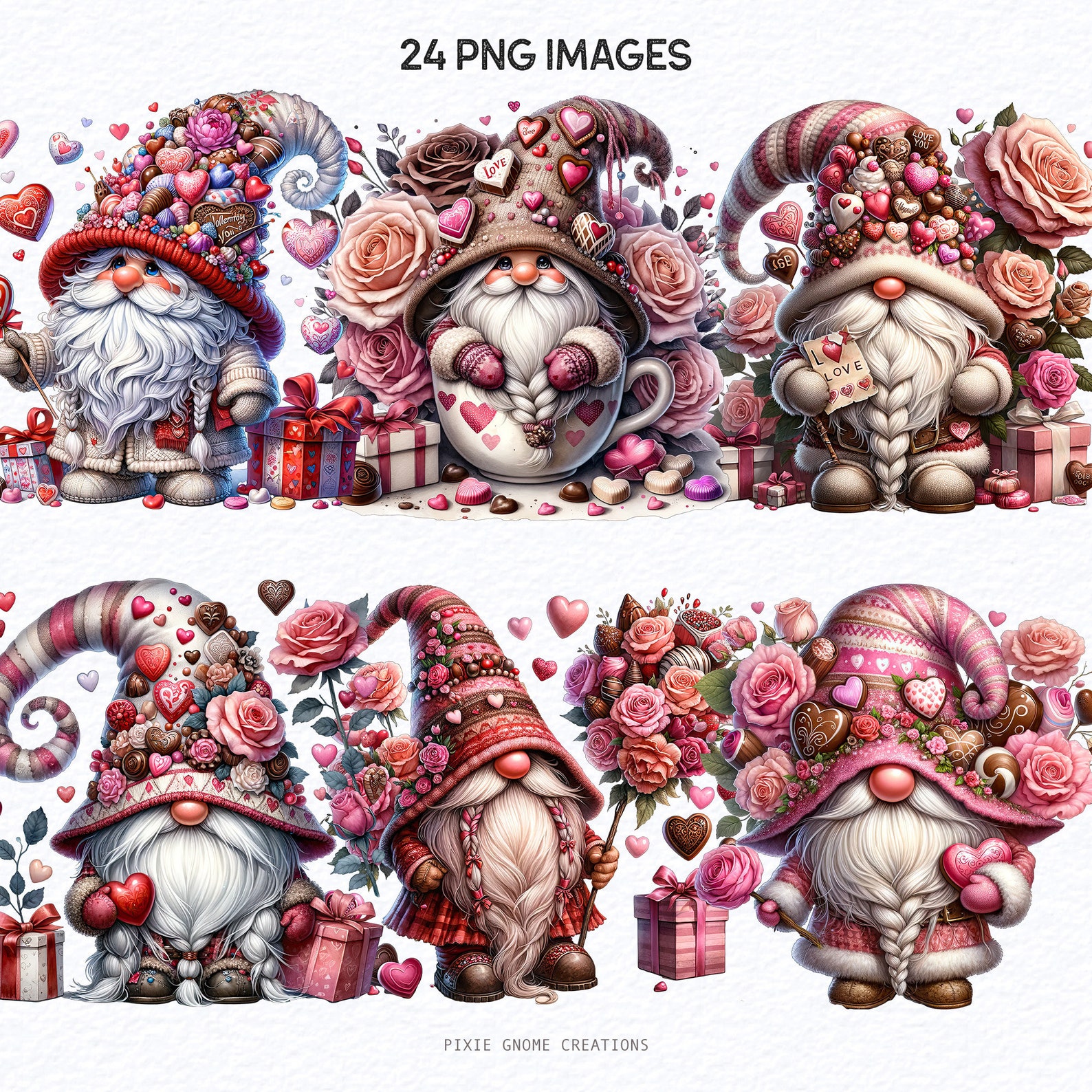 Chocolates Candies Watercolor Valentines Gnomes Clipart, Valentines Day ...