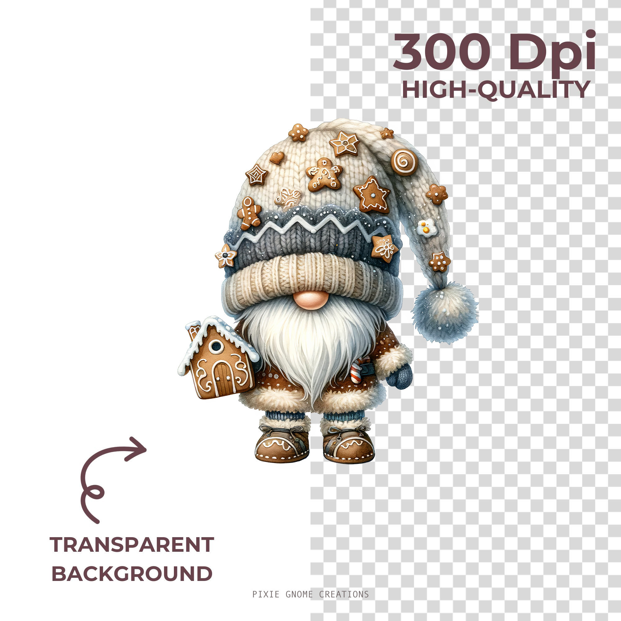 Watercolor Gingerbread Cookie Gnome Clipart PNG Bundle, Gingerbread Man ...