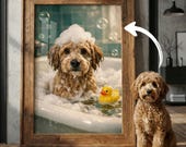 Dog in Toilet Funny Bathroom Art Custom Pet Portrait Photo Dog Reading Newspaper on Toilet Dog Wall Art Dog in Toilet Pet in Bathtub