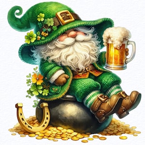 Watercolor St Patricks Day Gnomes Png, cute gnomes clipart, patrick day watercolor clipart bundle, St patrick day, Sublimation designs Png