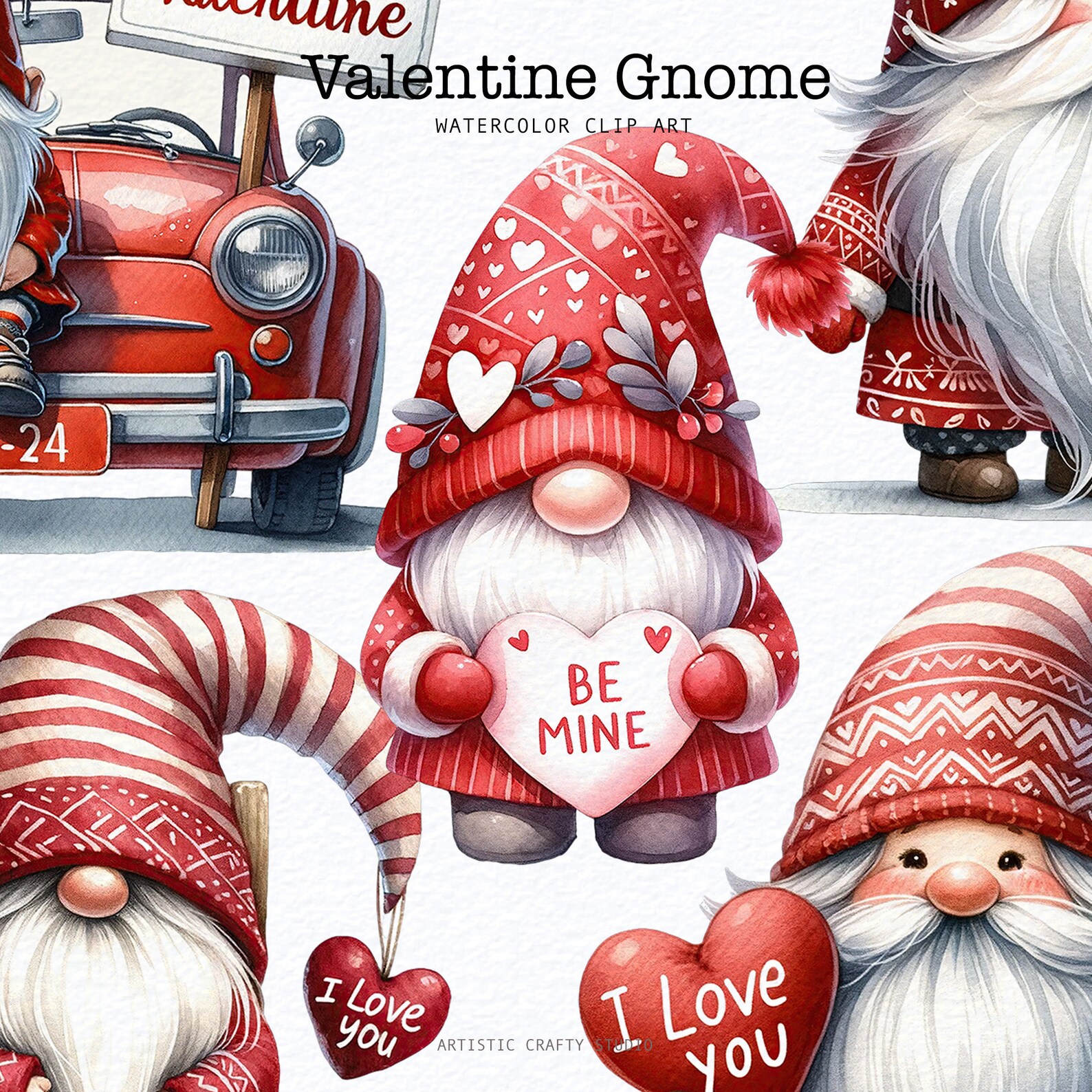 Watercolor Valentines Gnomes Clipart, Valentines Day Clipart Bundle ...