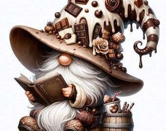 Watercolor Chocolate Gnome clipart bundle Png, Easter chocolate gnome, Candy Gnome, chip cookies, Camping food, Fall Gnomes Sublimation