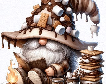 Watercolor Smores Gnome clipart bundle Png, Let's Get Toasted, Camping food, Fall Gnomes, Marshmallows, Chocolate, Crackers, camp fire
