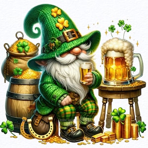 Watercolor St Patricks Day Gnomes Png clipart bundle, Irish beer, cute gnomes clipart, digital download st patrick day, Junk Journals,