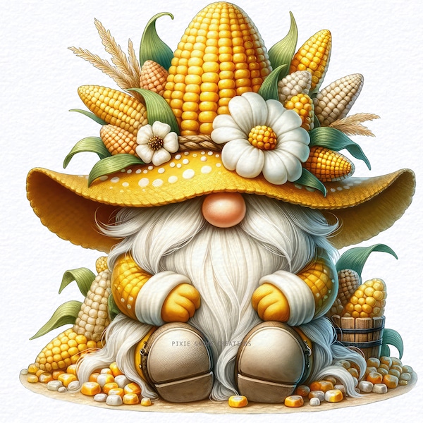 Watercolor Corn Farmer Gnome Clipart PNG, Clipart Bundle, Gnomes PNG, Gnome Clipart, gnome farm clipart