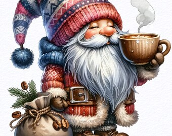Watercolor Coffee Lover Gnomes Png Clipart Bundles, Coffee beans gnome, Coffee latte gnome, Cute gnomes clipart, Coffee png, sublimate png