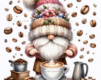 Watercolor Pink Coffee Beans Gnome ,Coffee gnomes png, Coffee latte gnome, Cute gnomes clipart, Coffee png, Coffee lover png, sublimate png
