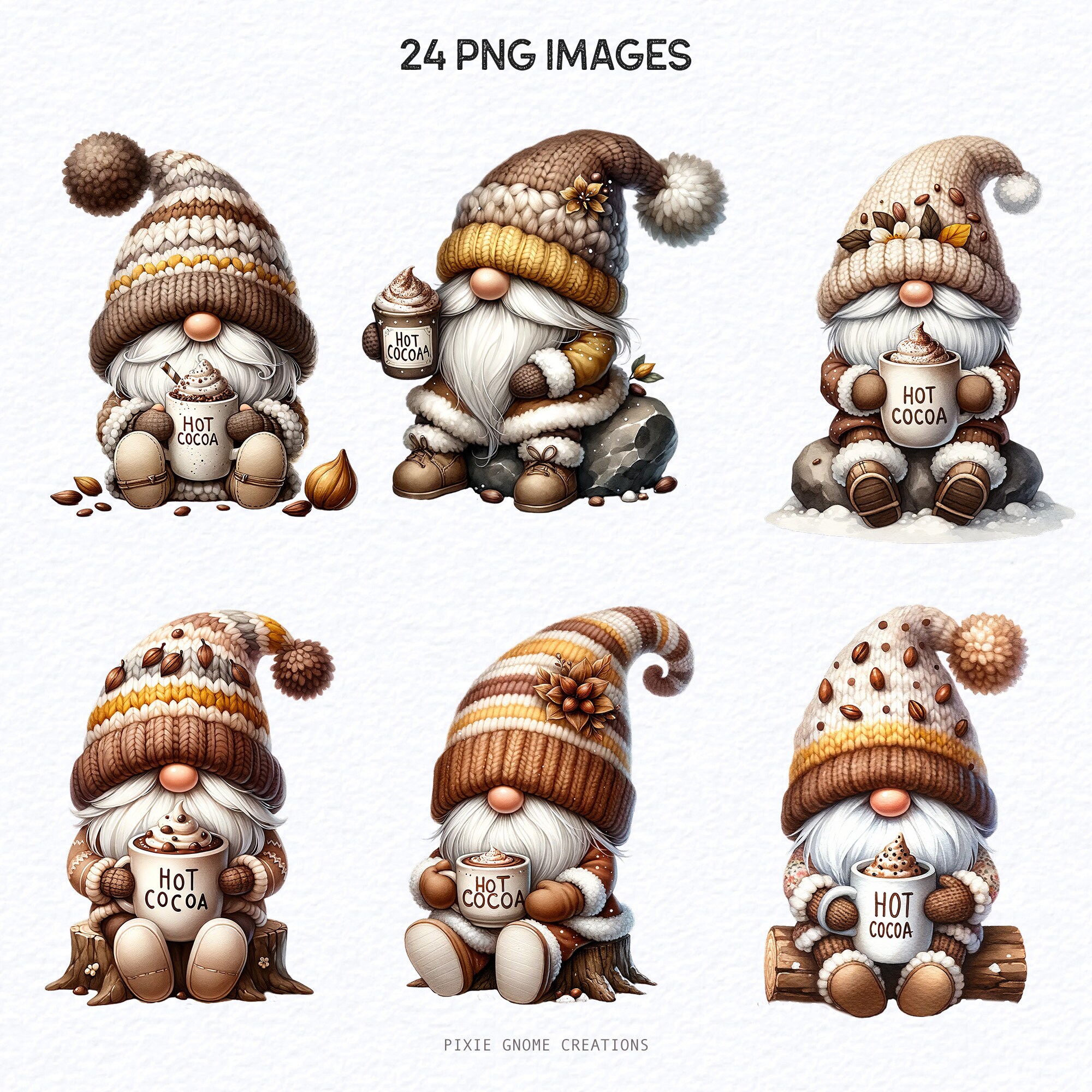 Watercolor Hot Cocoa Gnome Clipart Bundle Png, Cute Gnomes Clipart ...