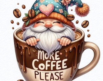 Watercolor Pink Coffee Beans Gnome ,Coffee gnomes png, Coffee latte gnome, Cute gnomes clipart, Coffee png, Coffee lover png, sublimate png