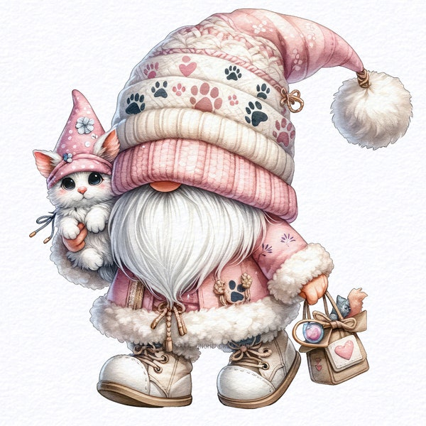 Watercolor Dog Cat Pet Lover Gnome clipart bundle Png, Fur Mama Gnome, Pet Lover, Sublimation Designs Downloads