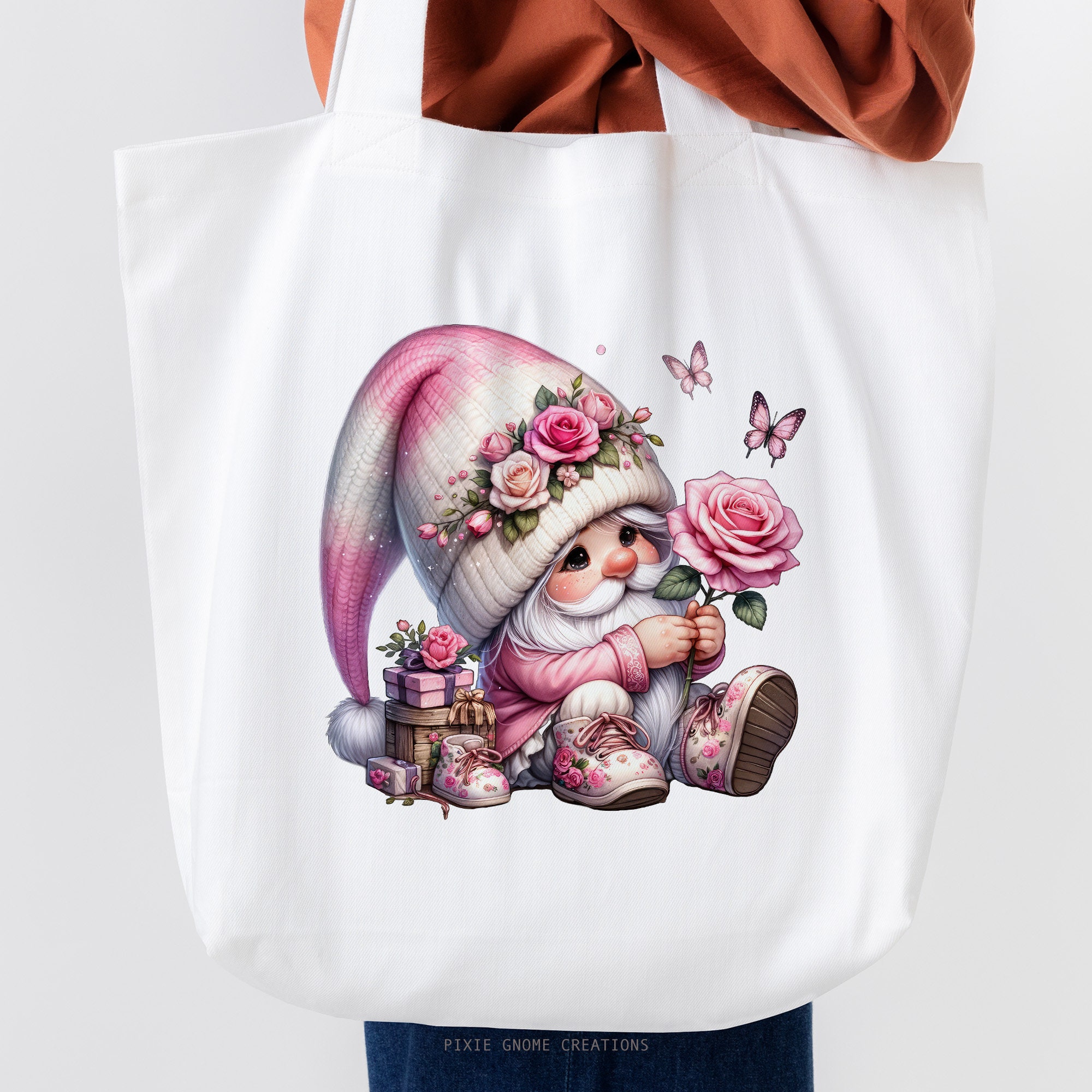 Watercolor Valentines Rose Floral Gnome Clipart PNG Bundle, Garden ...