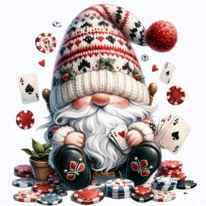 Bundle de cliparts aquarelle poker nain Png, gnomes de Las Vegas, nain de casino, clipart nain de poker, conception par sublimation