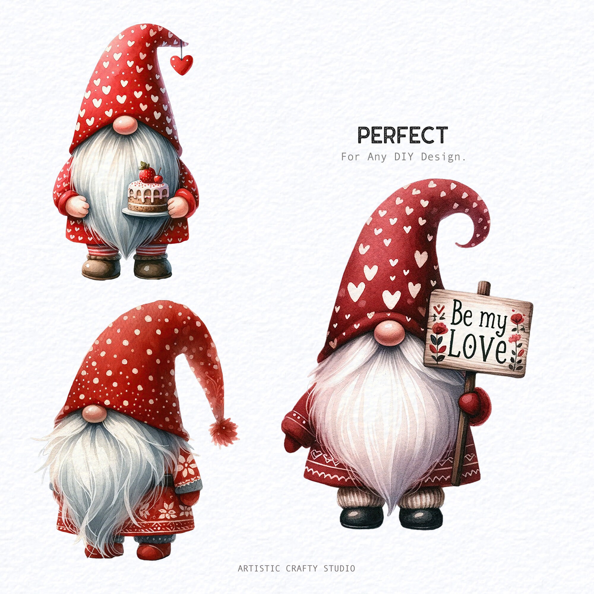 Watercolor Valentines Gnomes Clipart, Valentines Day Clipart Bundle ...