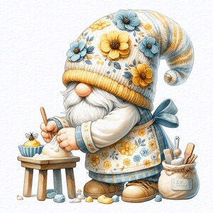 Watercolor Gnome Pastry Chef Clipart, chef gnome clipart, baked with love gnome,  baker gnome, watercolor chef gnomes, cake chef clipart PNG