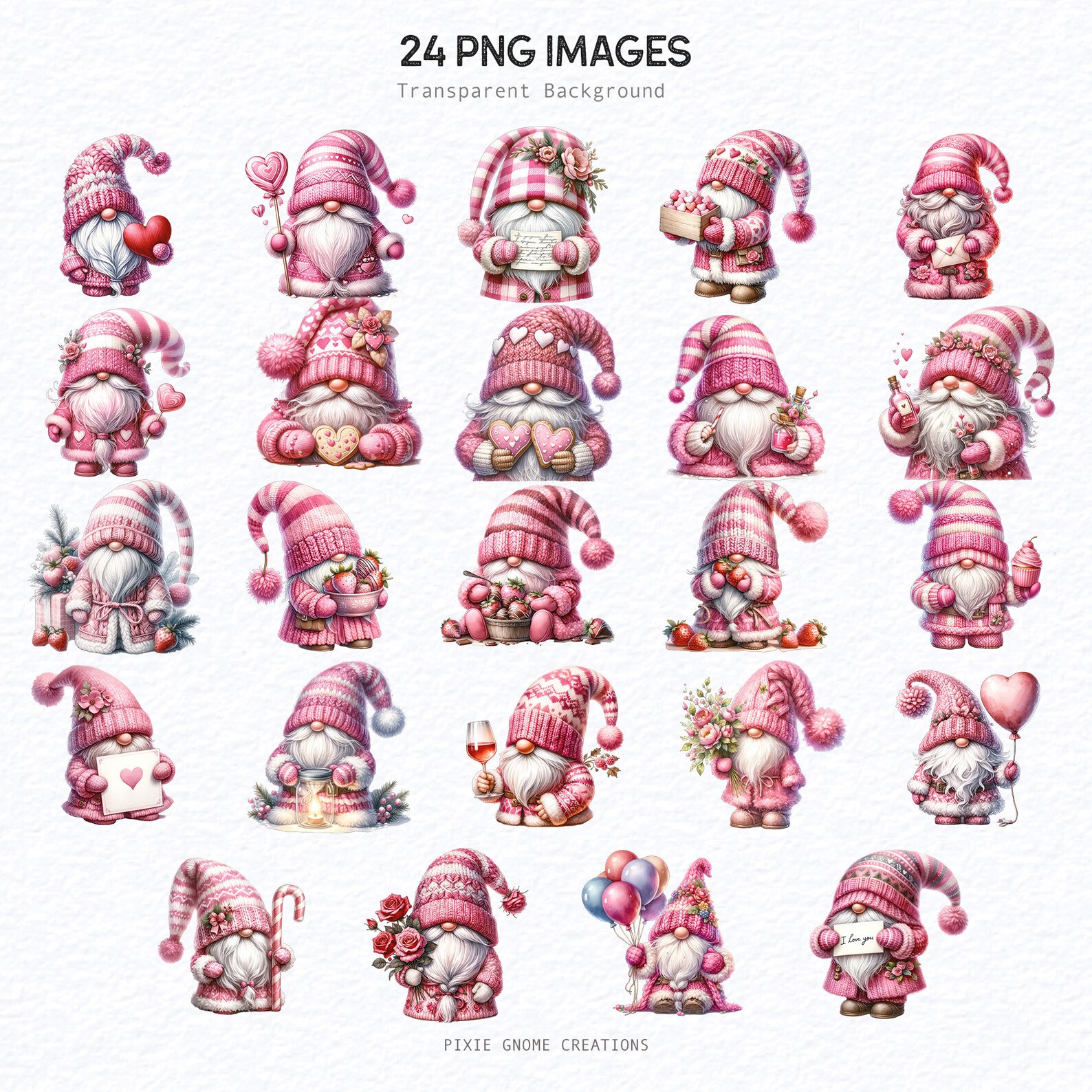 Watercolor Valentines Gnomes Clipart, Valentines Day Clipart Bundle ...