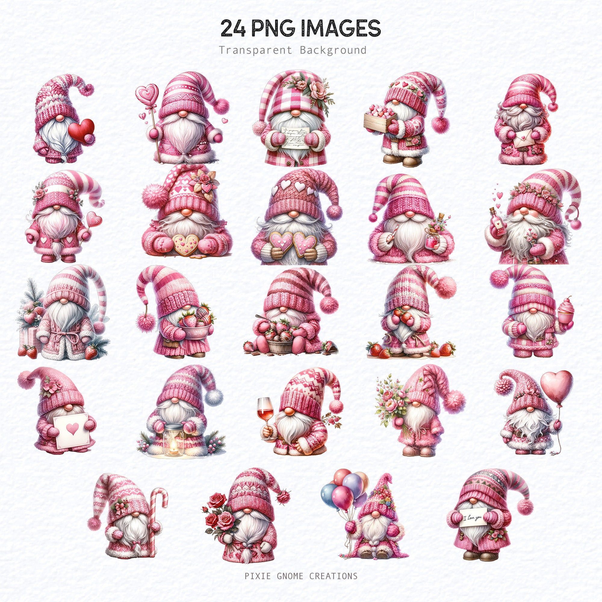 Watercolor Valentines Gnomes Clipart, Valentines Day Clipart Bundle ...