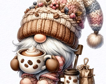 Watercolor Coffee Beans Lover Barista Gnome ,Coffee gnomes png, Coffee latte gnome, Cute gnomes clipart, Coffee lover png, sublimate png