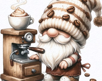 Watercolor Coffee Beans Lover Barista Gnome ,Coffee gnomes png, Coffee latte gnome, Cute gnomes clipart, Coffee lover png, sublimate png