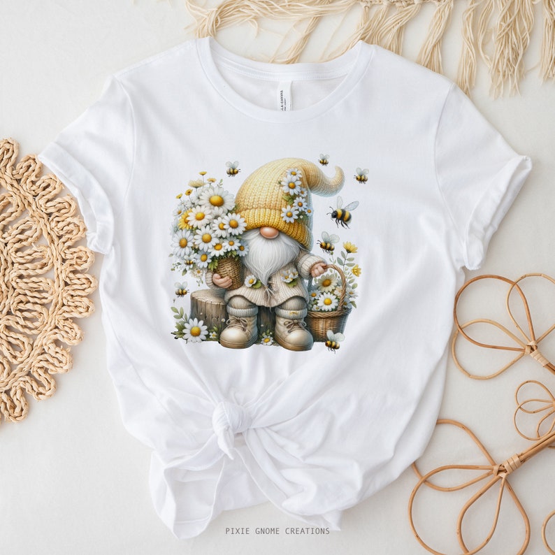 Watercolor Daisy Bumble Bee Gnome Clipart Bundle Png, Garden Clipart ...