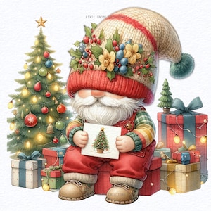 Watercolor Christmas Gnome Clipart PNG Bundle, Gingerbread Man Christmas Gnomes, Gingerbread House gnome clipart, Winter holidays