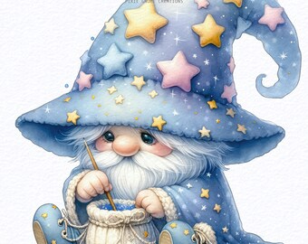 Watercolor Wizard Magic Gnome Clipart PNG Bundle, Fantasy gnomes, Magic kingdom gnomes, Nursery Decor Wall Art, Gnome Lovers, Sublimation