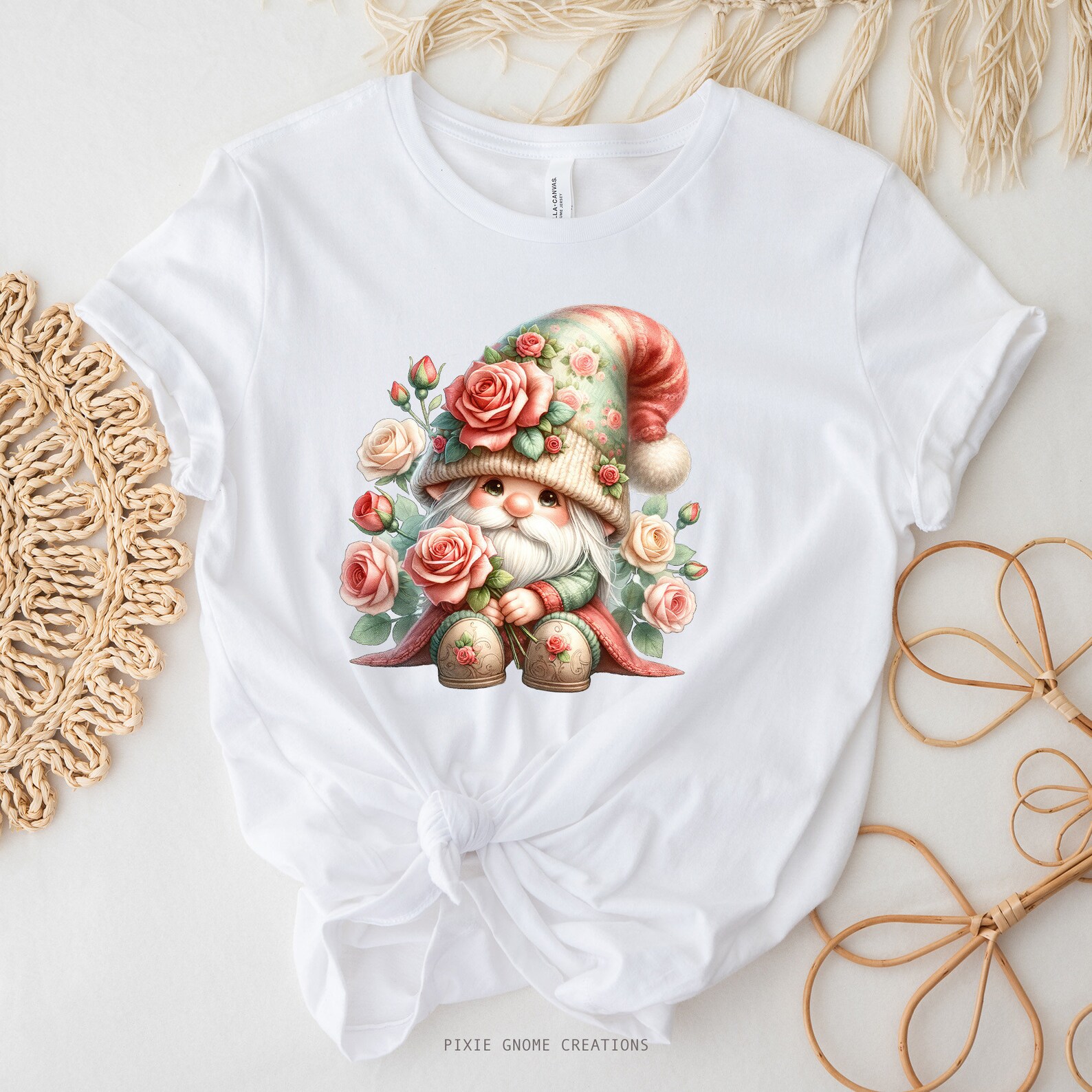 Watercolor Valentines Rose Floral Gnome Clipart PNG Bundle, Garden ...