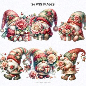Watercolor Valentines Rose Floral Gnome Clipart PNG Bundle, Garden ...