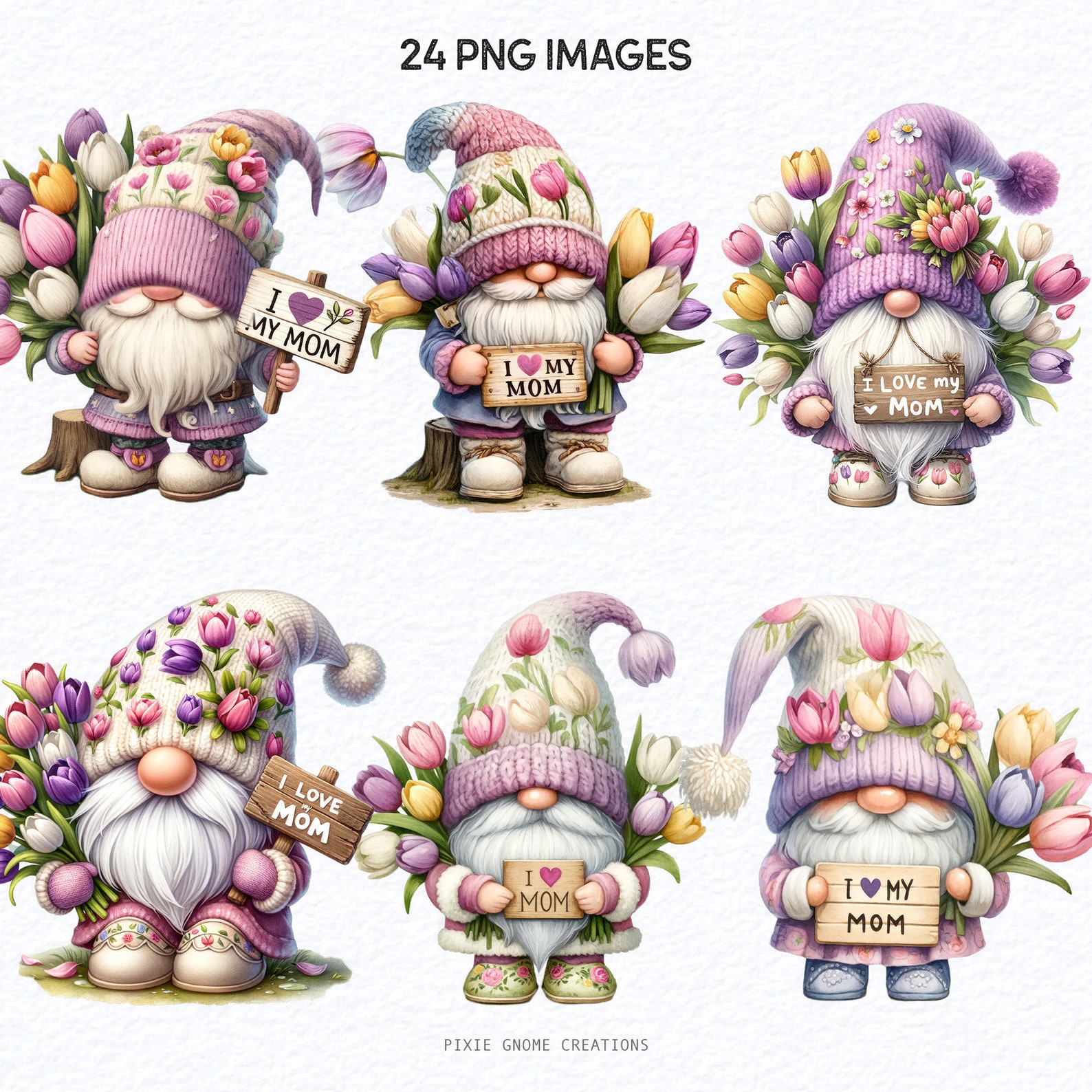 Watercolor Mothers Day Tulips Floral Gnome Clipart PNG, Happy Mothers ...