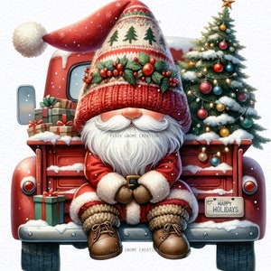 Acuarela Navidad Camión Gnomo Clipart PNG Paquete, Santa Claus Gnomos de Navidad, Vacaciones de Invierno gnomo clipart, Vacaciones de invierno