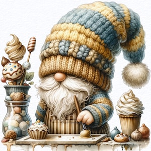Watercolor baker gnome, Gnome Pastry Chef Clipart, chef gnome clipart, baked with love gnome, watercolor chef gnomes, cake chef clipart Png
